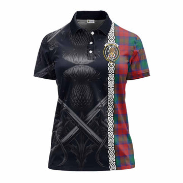 Fotheringham (Fotheringhame) Tartan Women's Polo Shirt with Family Crest Cross Sword Thistle Celtic Vibes