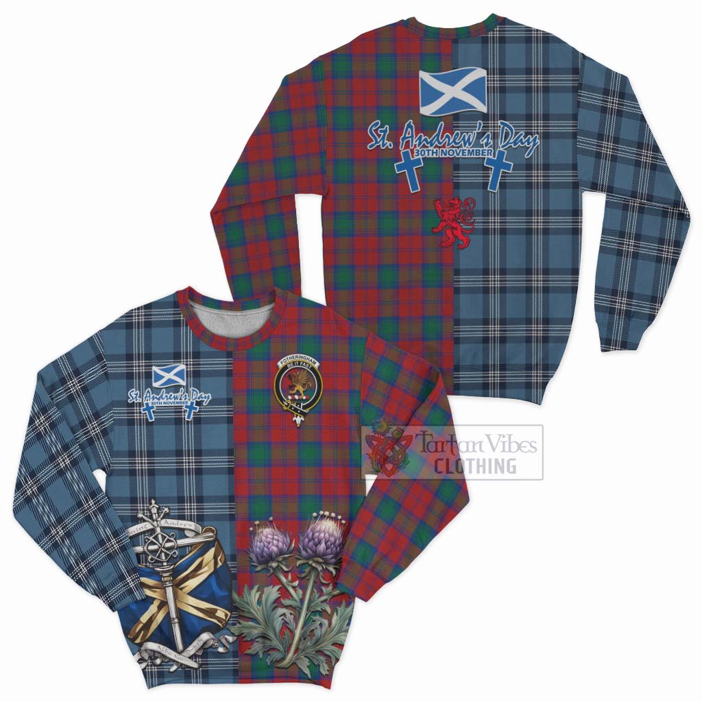 Tartan Vibes Clothing Fotheringham (Fotheringhame) Tartan Sweatshirt Happy St. Andrew's Day Half Tartan Style