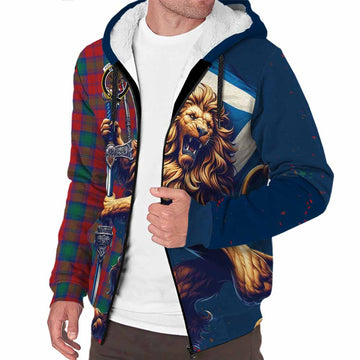 Fotheringham (Fotheringhame) Tartan Family Crest Sherpa Hoodie with Scottish Majestic Lion