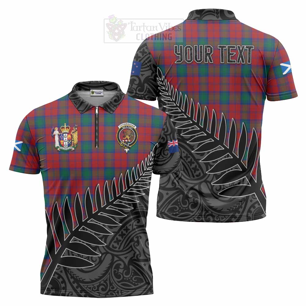 Tartan Vibes Clothing Fotheringham (Fotheringhame) Crest Tartan Zipper Polo Shirt with New Zealand Silver Fern Half Style