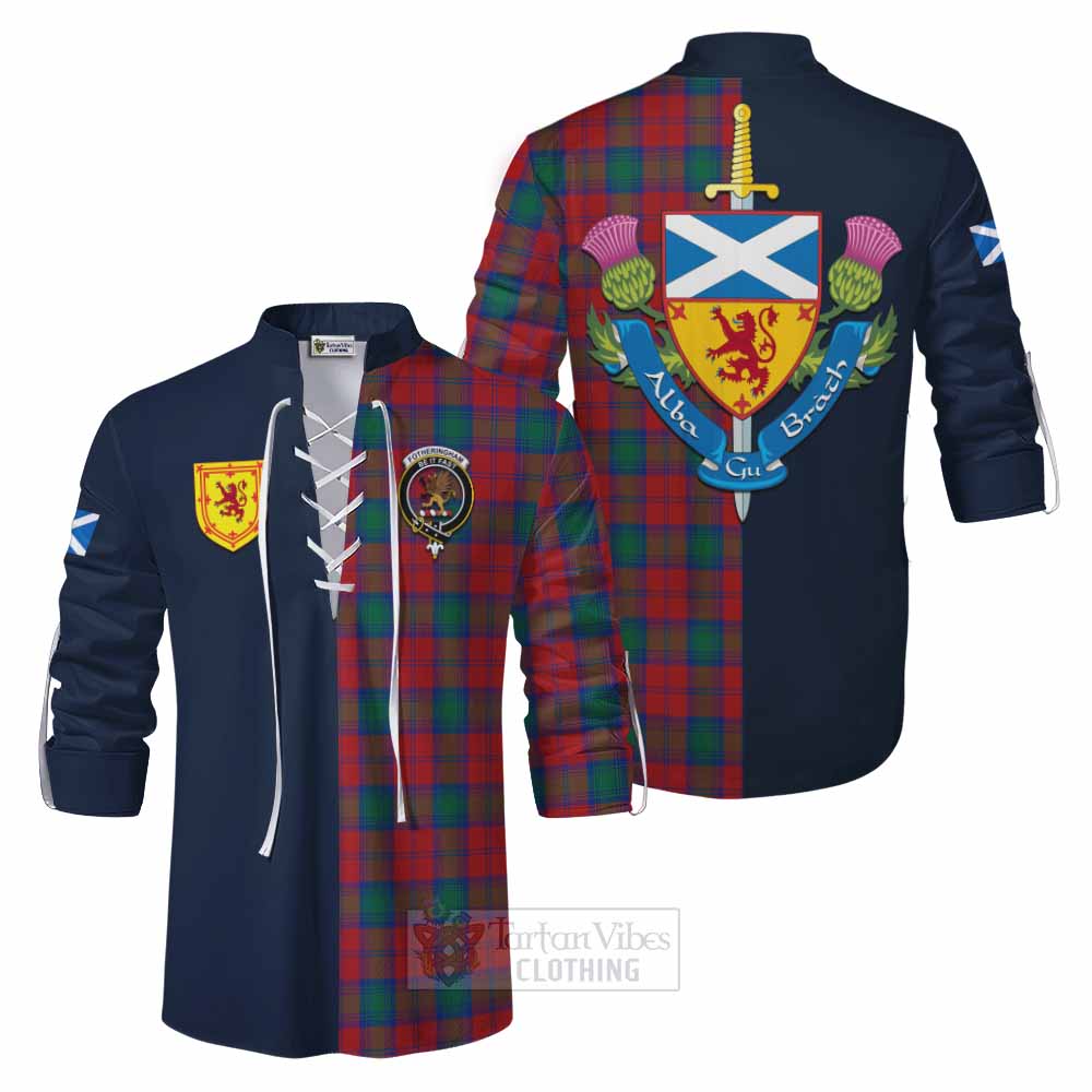 Fotheringham (Fotheringhame) Tartan Ghillie Kilt Shirt Alba with Scottish Lion Royal Arm Half Style