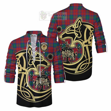 Fotheringham (Fotheringhame) Tartan Ghillie Kilt Shirt with Family Crest Celtic Wolf Style