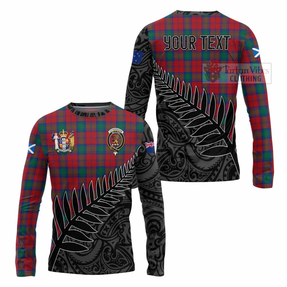 Tartan Vibes Clothing Fotheringham (Fotheringhame) Crest Tartan Long Sleeve T-Shirt with New Zealand Silver Fern Half Style