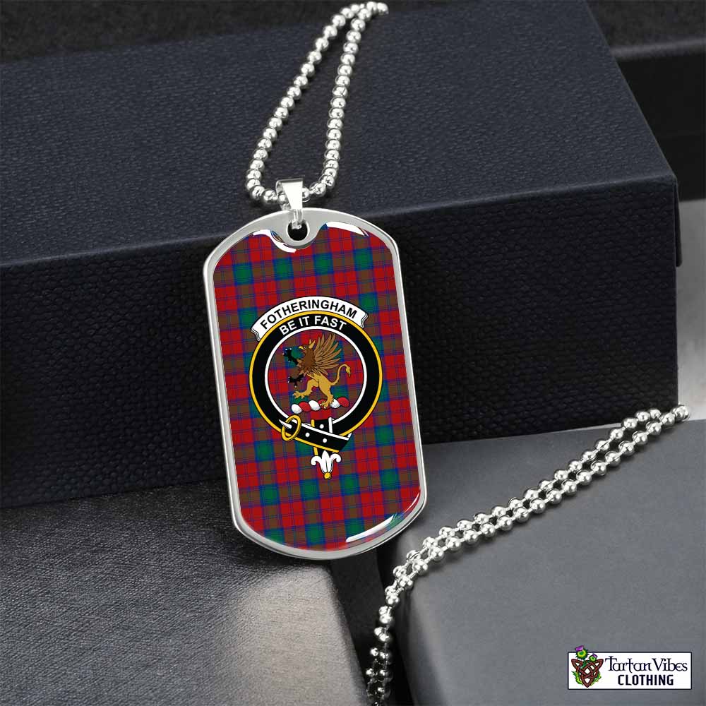 Tartan Vibes Clothing Fotheringham (Fotheringhame) Tartan Dog Tag Necklace with Family Crest