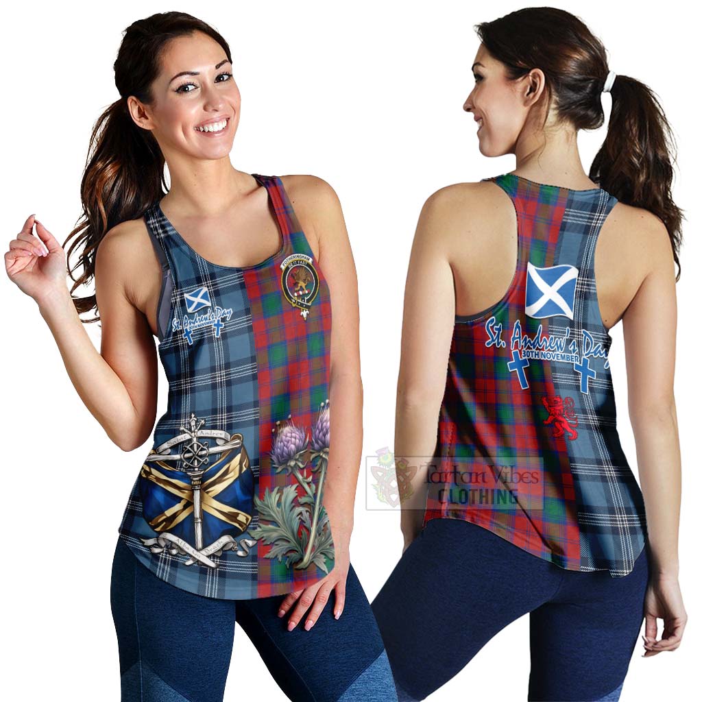 Tartan Vibes Clothing Fotheringham (Fotheringhame) Tartan Women's Racerback Tanks Happy St. Andrew's Day Half Tartan Style