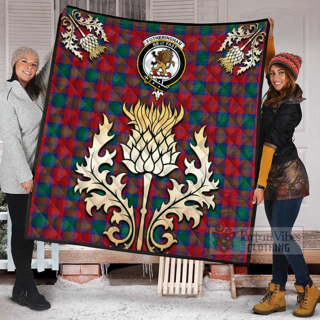 Tartan Vibes Clothing Fotheringham (Fotheringhame) Tartan Quilt with Family Crest and Golden Thistle Style