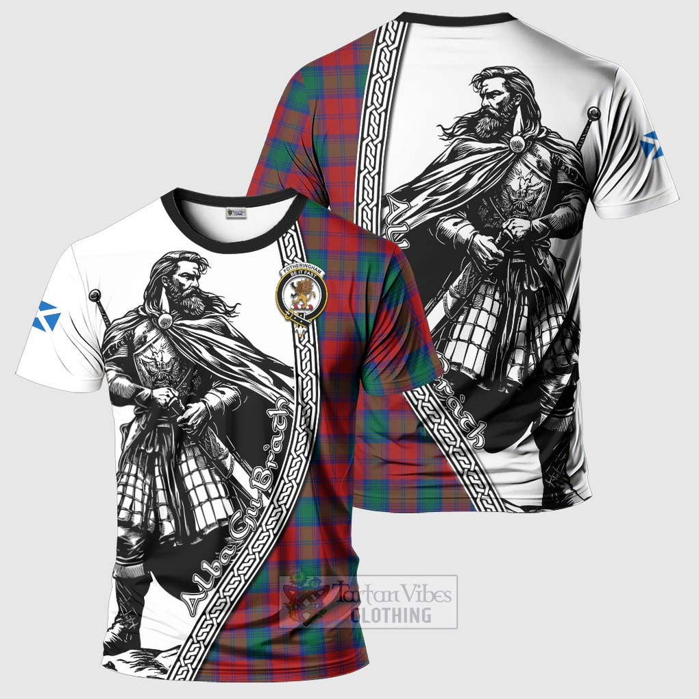 Tartan Vibes Clothing Fotheringham (Fotheringhame) Tartan Clan Crest T-Shirt with Highlander Warrior Celtic Style