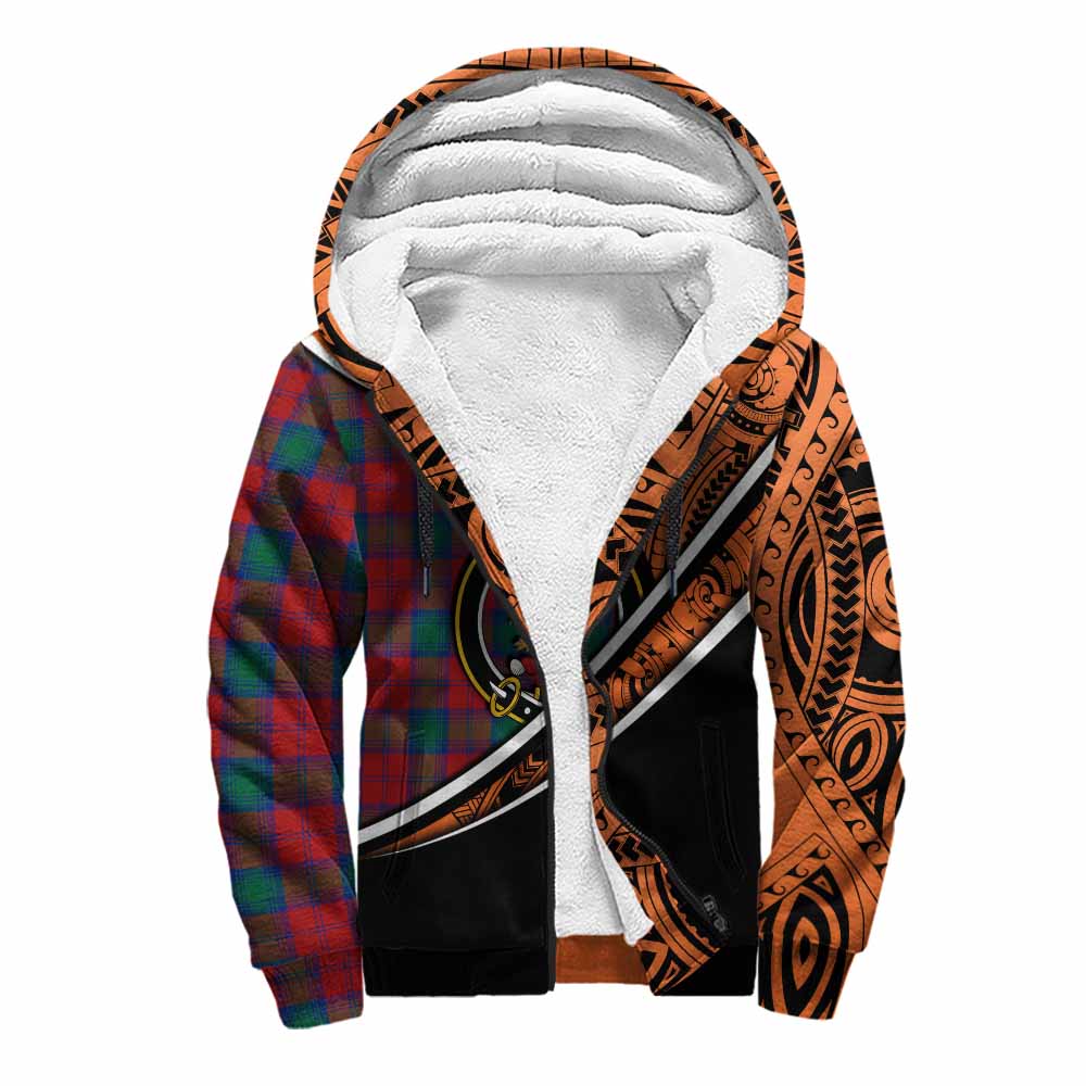 Tartan Vibes Clothing Fotheringham (Fotheringhame) Crest Tartan Sherpa Hoodie with Maori Tattoo Style - Orange Version