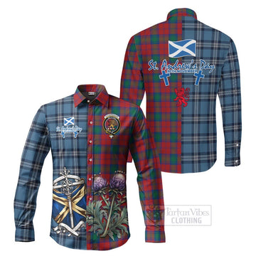 Fotheringham (Fotheringhame) Tartan Long Sleeve Button Shirt Happy St. Andrew's Day Half Tartan Style