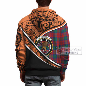 Fotheringham (Fotheringhame) Crest Tartan Hoodie with Polynesian Vibes Style - Orange Version