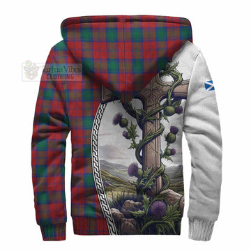 Fotheringham (Fotheringhame) Tartan Sherpa Hoodie with Family Crest and St. Andrew's Cross Accented by Thistle Vines