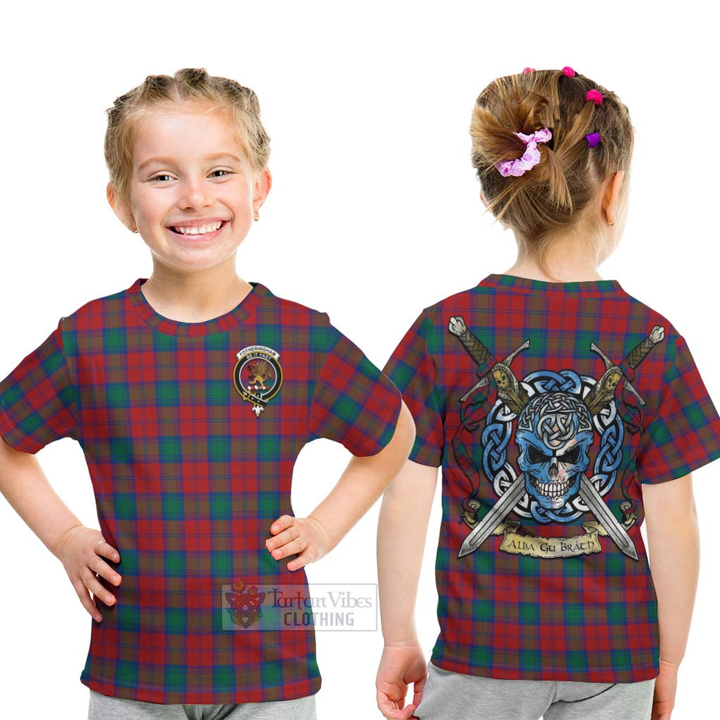 Tartan Vibes Clothing Fotheringham (Fotheringhame) Tartan Kid T-Shirt with Family Crest Celtic Skull Style