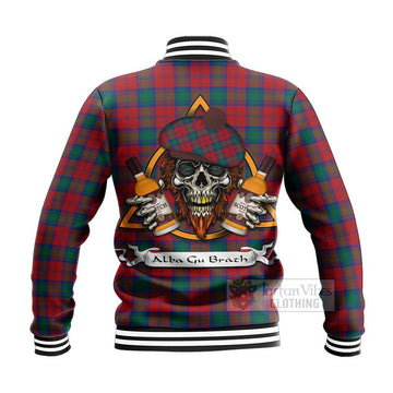 Fotheringham (Fotheringhame) Tartan Baseball Jacket with Family Crest and Bearded Skull Holding Bottles of Whiskey