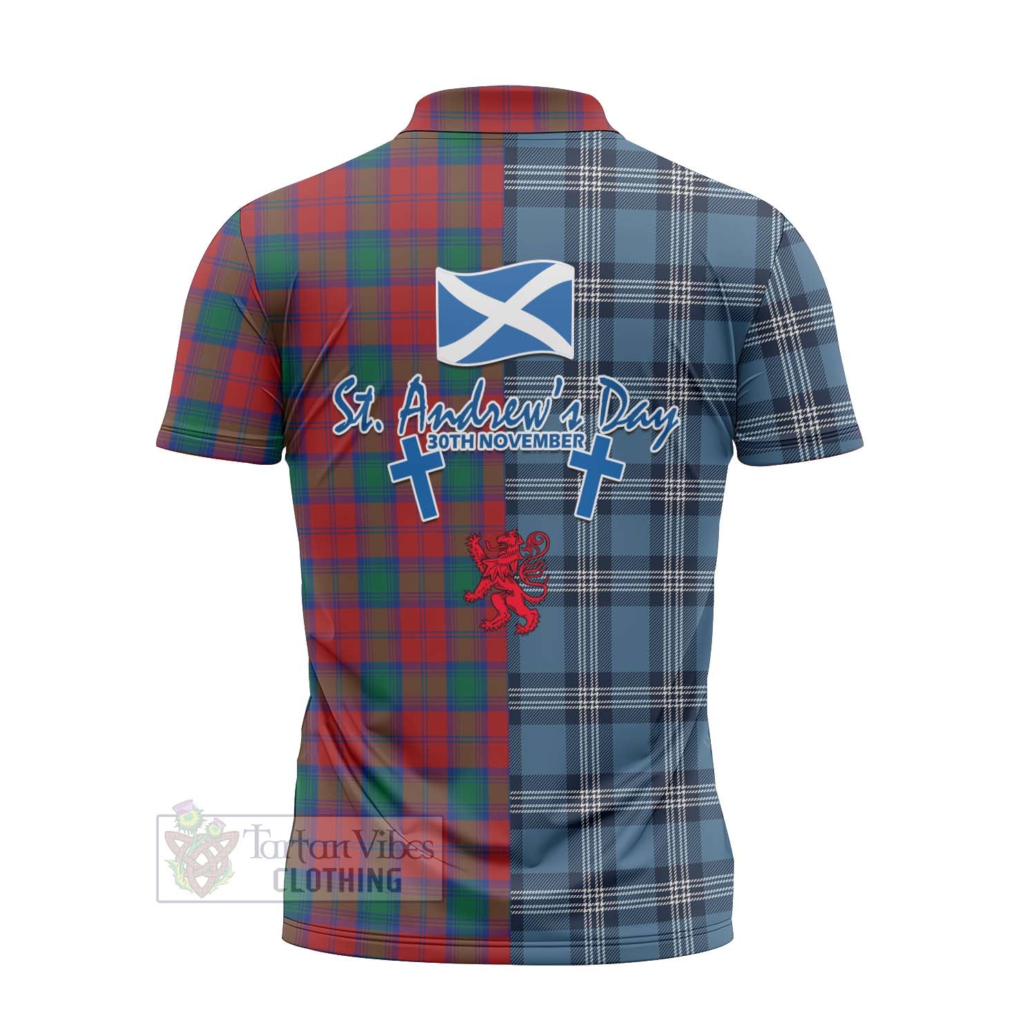 Tartan Vibes Clothing Fotheringham (Fotheringhame) Tartan Zipper Polo Shirt Happy St. Andrew's Day Half Tartan Style