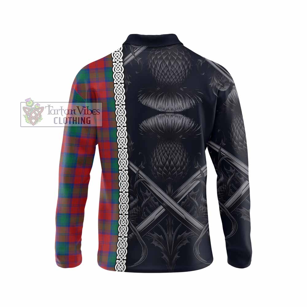 Tartan Vibes Clothing Fotheringham (Fotheringhame) Tartan Long Sleeve Polo Shirt with Family Crest Cross Sword Thistle Celtic Vibes