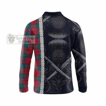 Fotheringham (Fotheringhame) Tartan Long Sleeve Polo Shirt with Family Crest Cross Sword Thistle Celtic Vibes