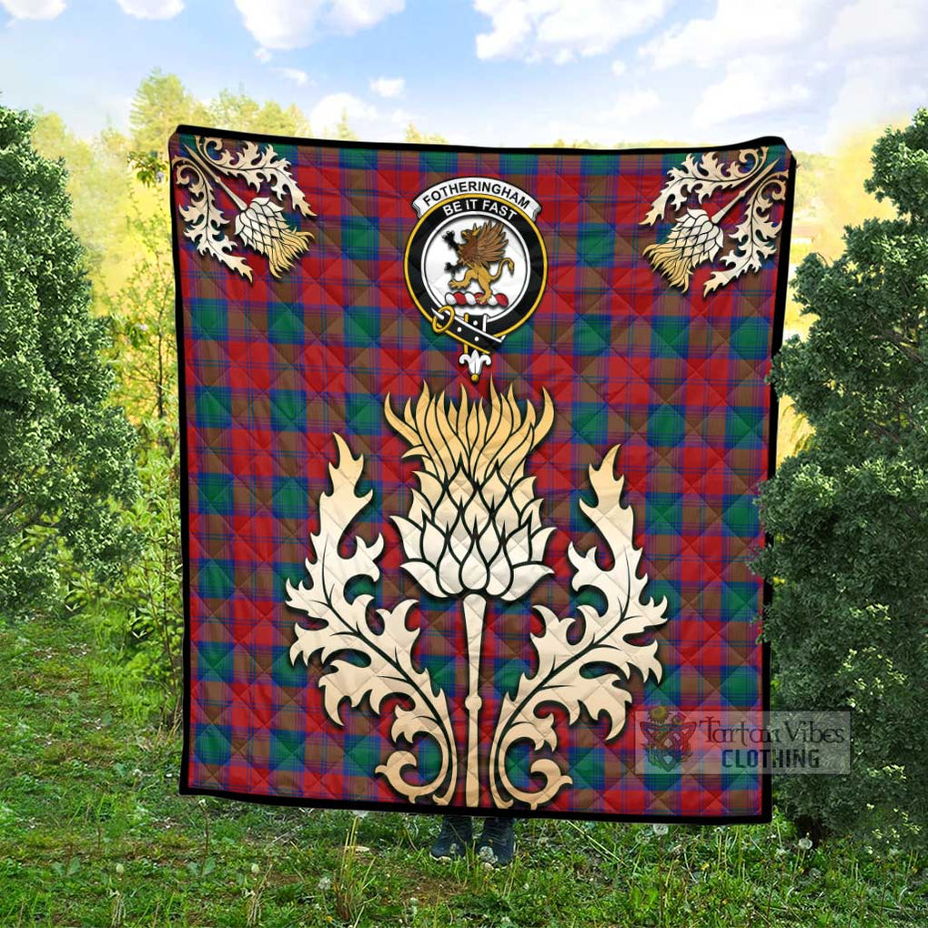 Tartan Vibes Clothing Fotheringham (Fotheringhame) Tartan Quilt with Family Crest and Golden Thistle Style