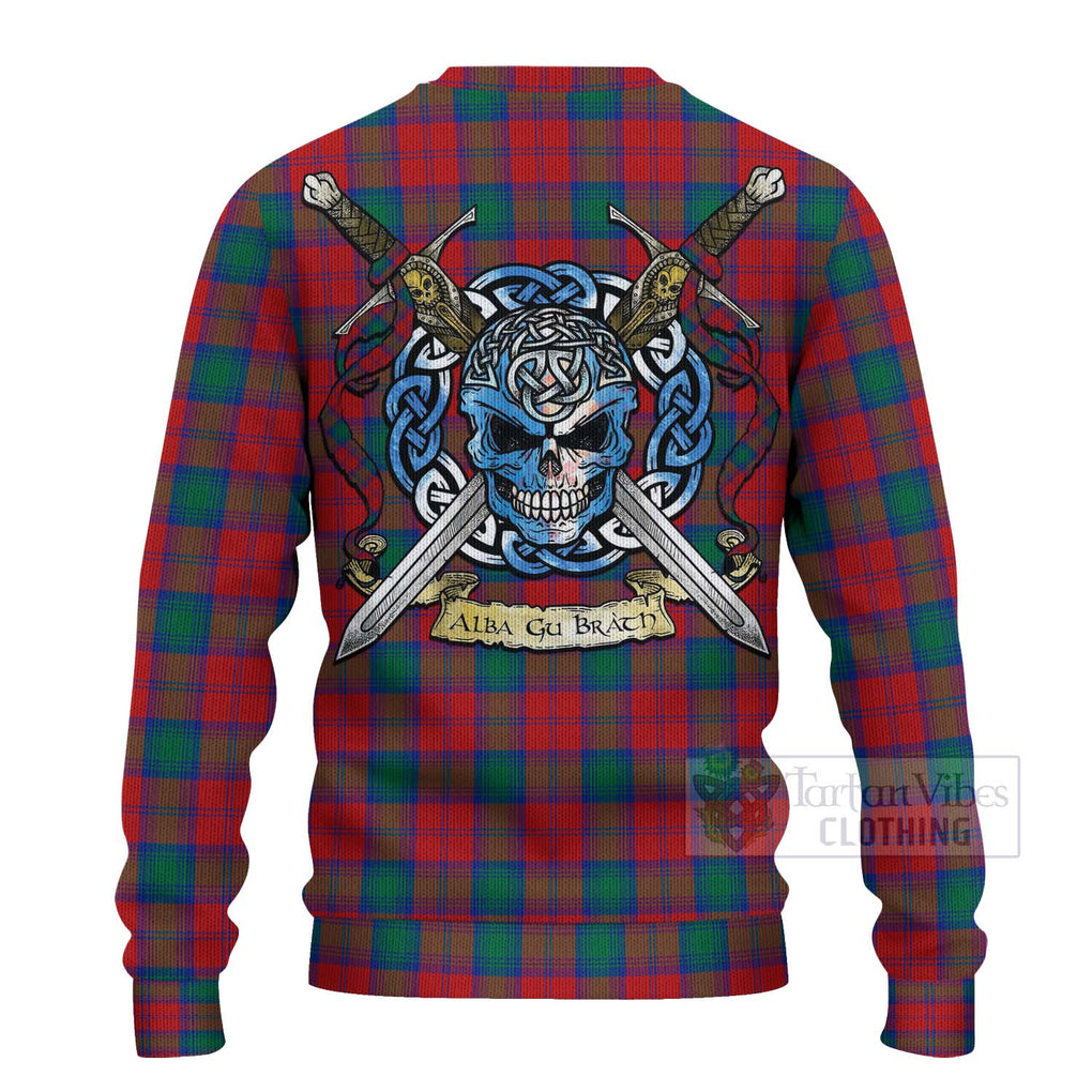 Tartan Vibes Clothing Fotheringham (Fotheringhame) Tartan Knitted Sweater with Family Crest Celtic Skull Style