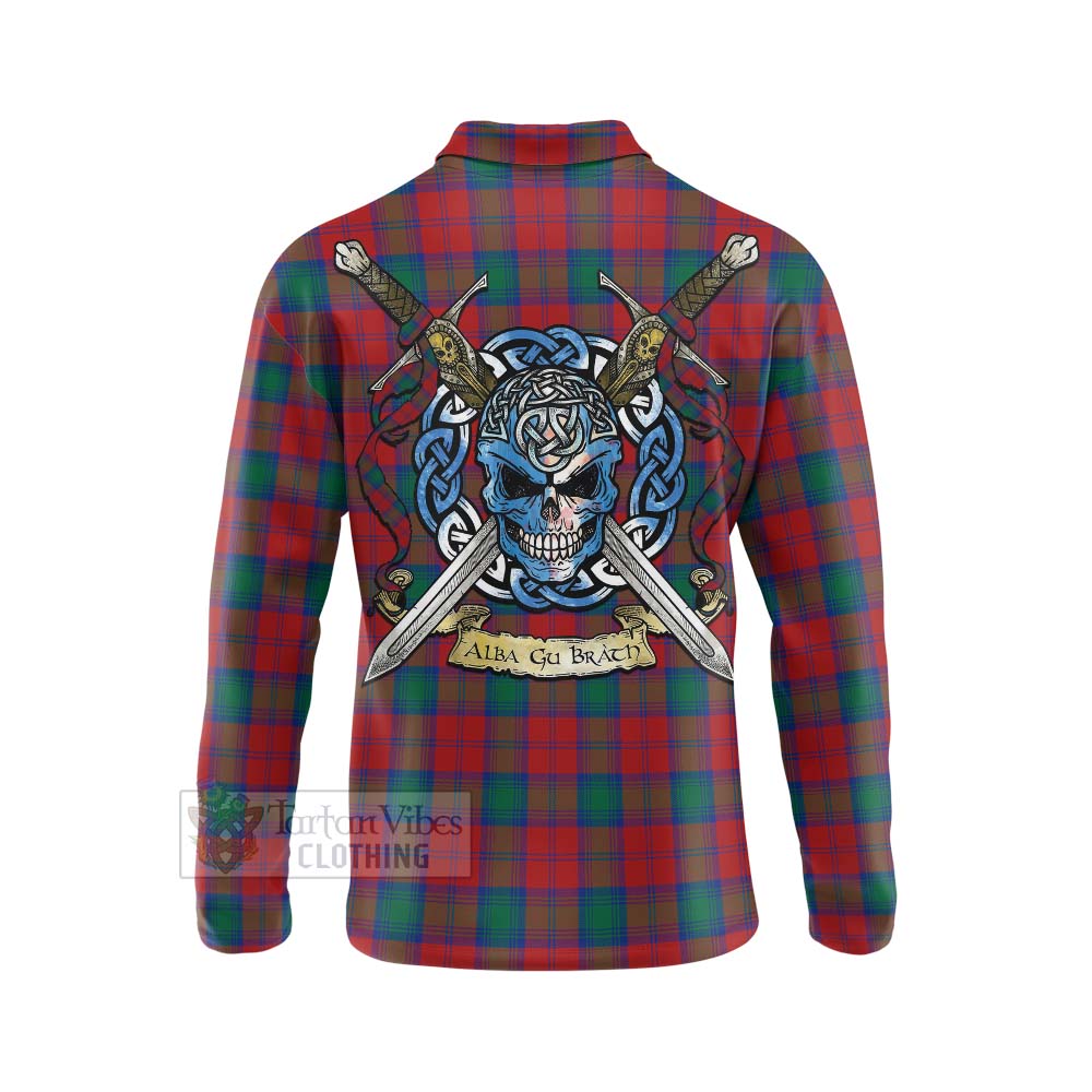 Tartan Vibes Clothing Fotheringham (Fotheringhame) Tartan Long Sleeve Polo Shirt with Family Crest Celtic Skull Style