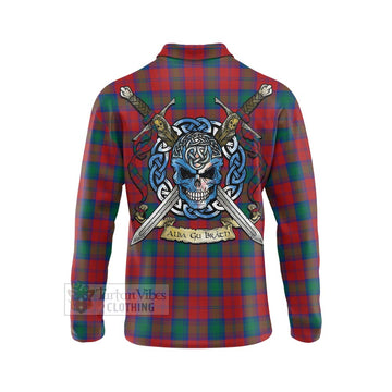 Fotheringham (Fotheringhame) Tartan Long Sleeve Polo Shirt with Family Crest Celtic Skull Style