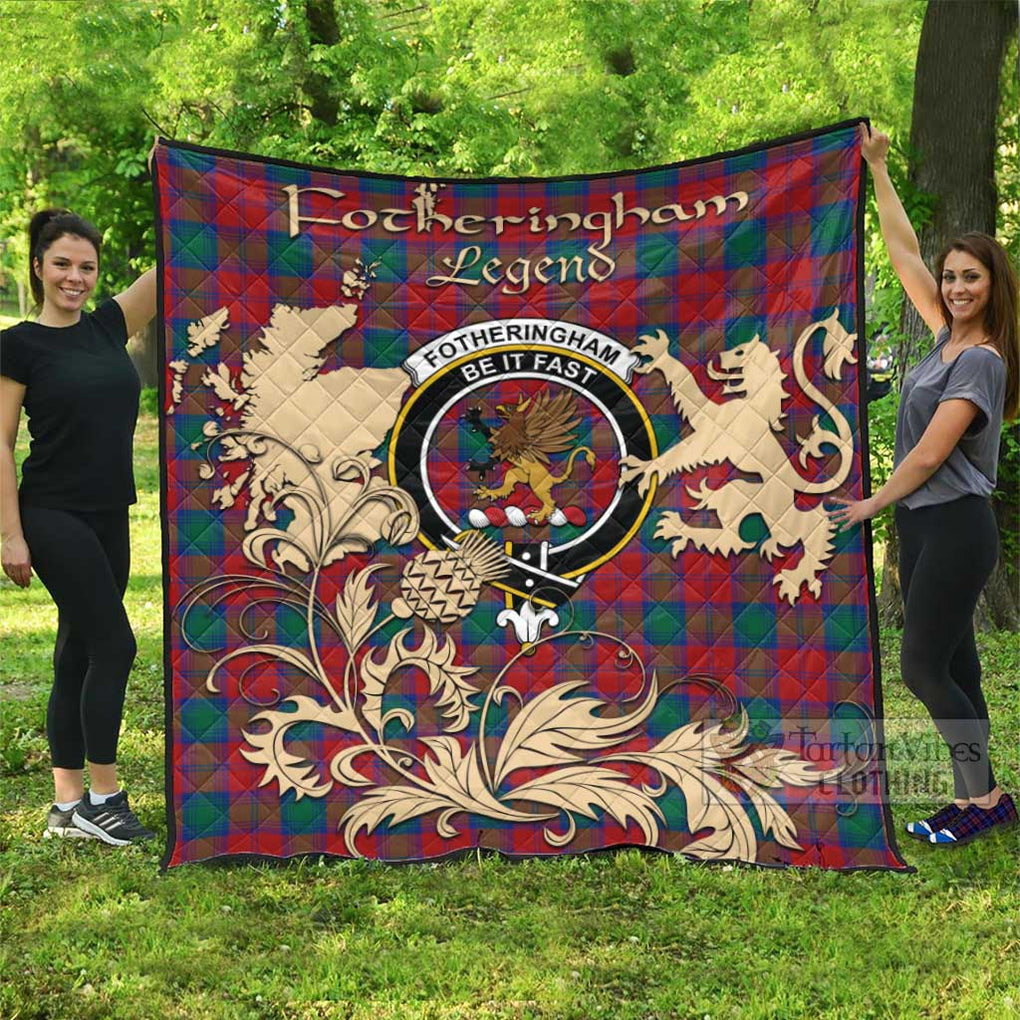 Tartan Vibes Clothing Fotheringham (Fotheringhame) Tartan Quilt with Family Crest and Scottish Symbol Style