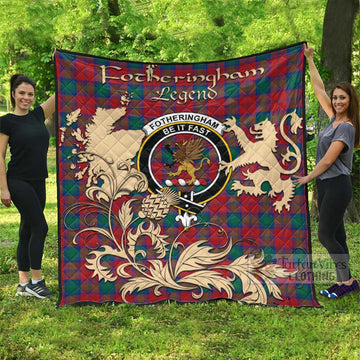 Fotheringham (Fotheringhame) Tartan Quilt with Family Crest and Scottish Symbol Style