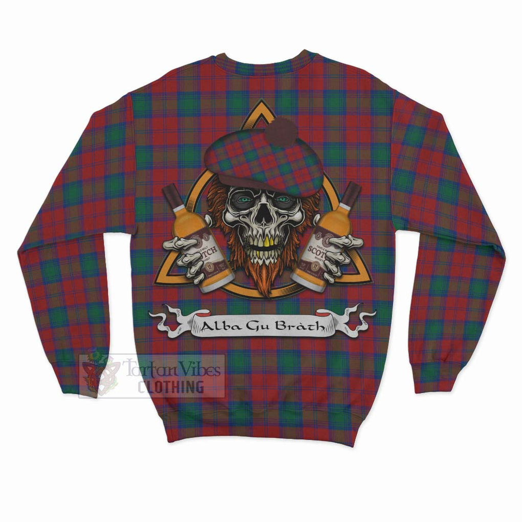 Tartan Vibes Clothing Fotheringham (Fotheringhame) Tartan Sweatshirt with Family Crest and Bearded Skull Holding Bottles of Whiskey