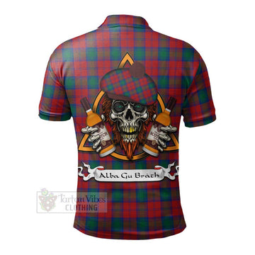 Fotheringham (Fotheringhame) Tartan Polo Shirt with Family Crest and Bearded Skull Holding Bottles of Whiskey