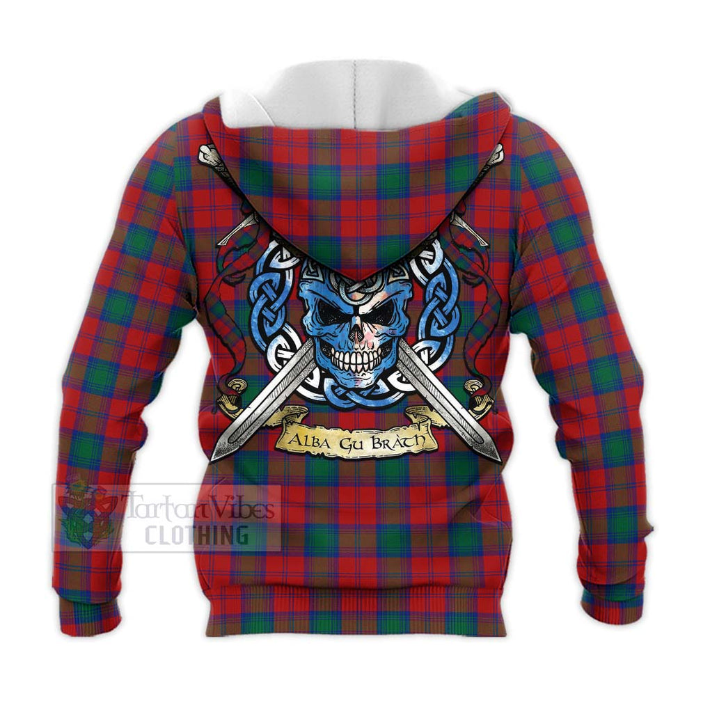 Tartan Vibes Clothing Fotheringham (Fotheringhame) Tartan Knitted Hoodie with Family Crest Celtic Skull Style