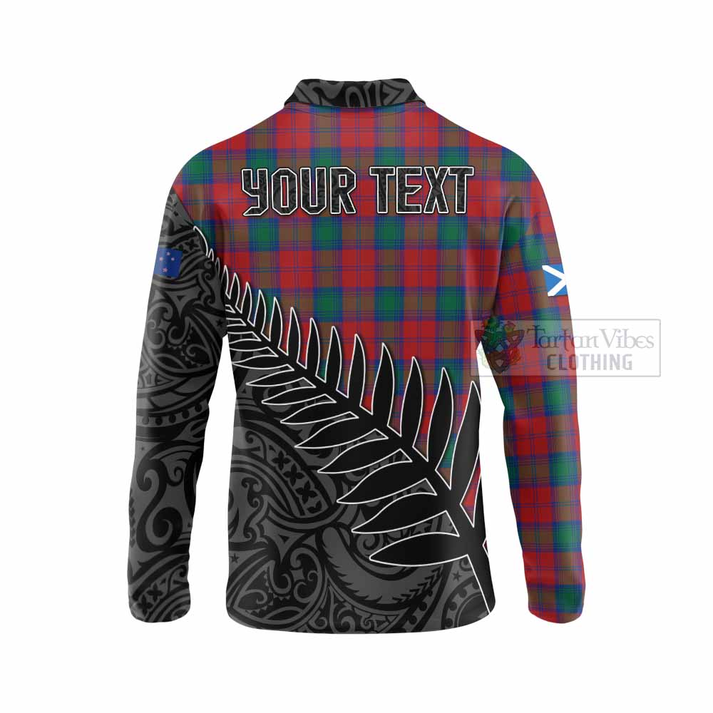 Tartan Vibes Clothing Fotheringham (Fotheringhame) Crest Tartan Long Sleeve Polo Shirt with New Zealand Silver Fern Half Style