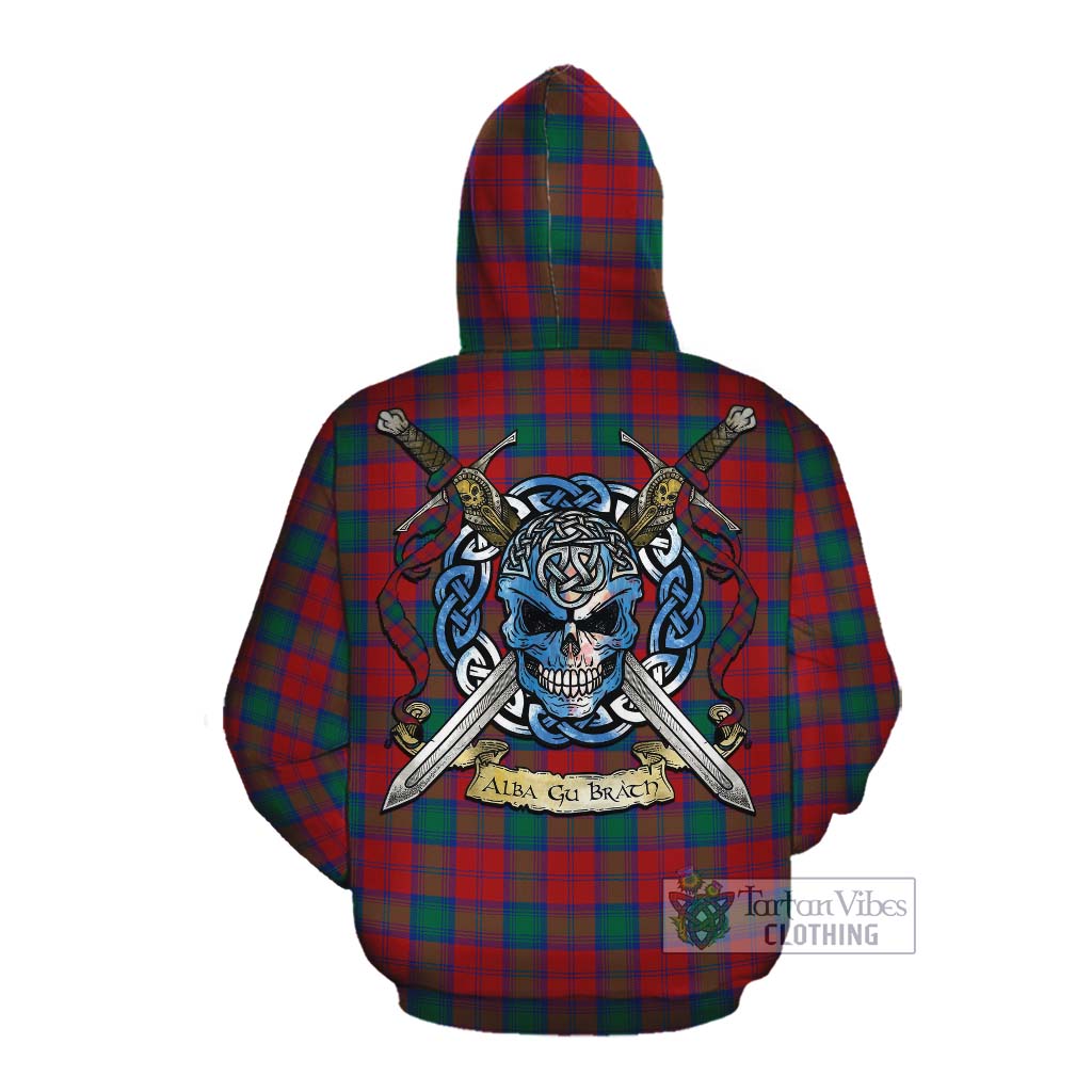 Tartan Vibes Clothing Fotheringham (Fotheringhame) Tartan Cotton Hoodie with Family Crest Celtic Skull Style