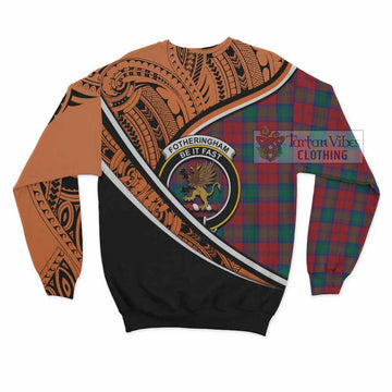 Fotheringham (Fotheringhame) Crest Tartan Sweatshirt with Polynesian Vibes Style - Orange Version