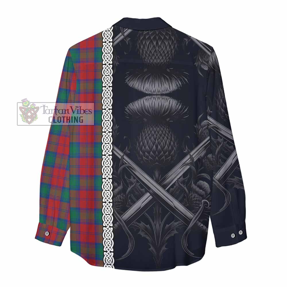 Tartan Vibes Clothing Fotheringham (Fotheringhame) Tartan Women's Casual Shirt with Family Crest Cross Sword Thistle Celtic Vibes