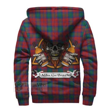 Fotheringham (Fotheringhame) Tartan Sherpa Hoodie with Family Crest and Bearded Skull Holding Bottles of Whiskey