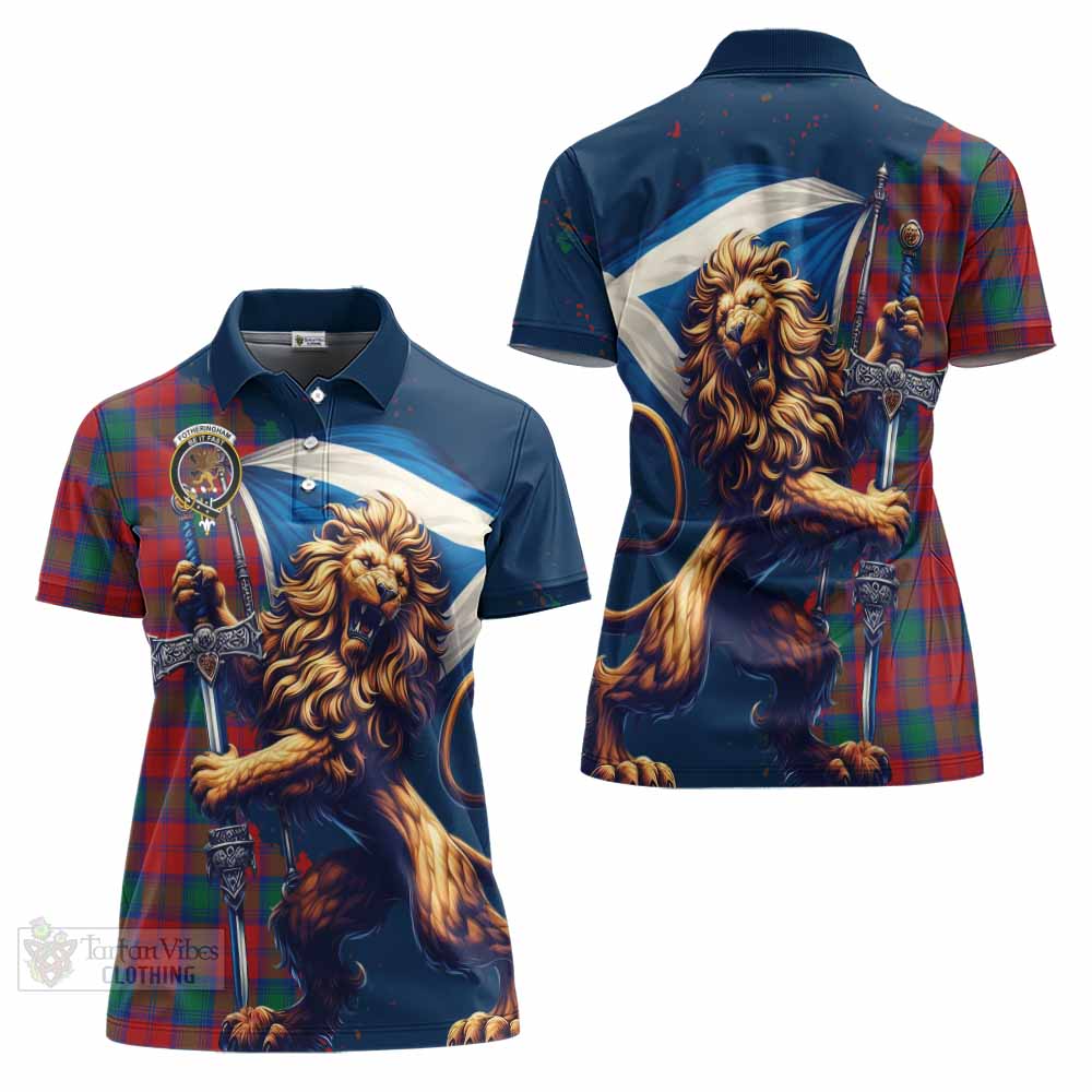 Tartan Vibes Clothing Fotheringham (Fotheringhame) Tartan Family Crest Women's Polo Shirt with Scottish Majestic Lion