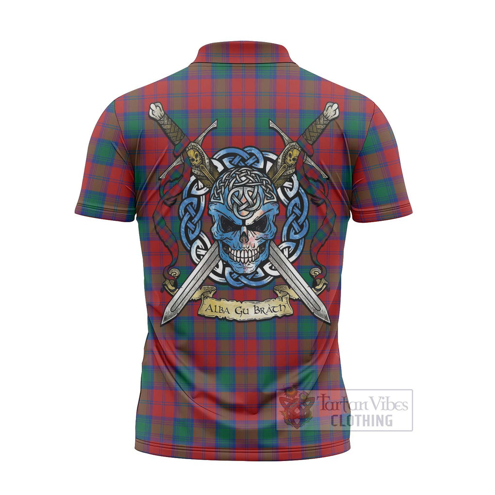 Tartan Vibes Clothing Fotheringham (Fotheringhame) Tartan Zipper Polo Shirt with Family Crest Celtic Skull Style