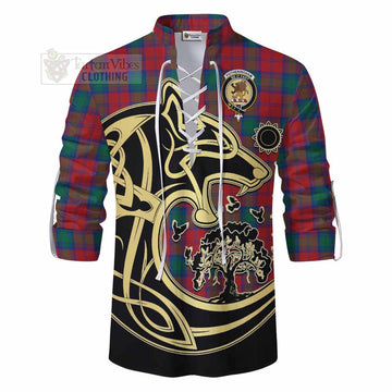 Fotheringham (Fotheringhame) Tartan Ghillie Kilt Shirt with Family Crest Celtic Wolf Style