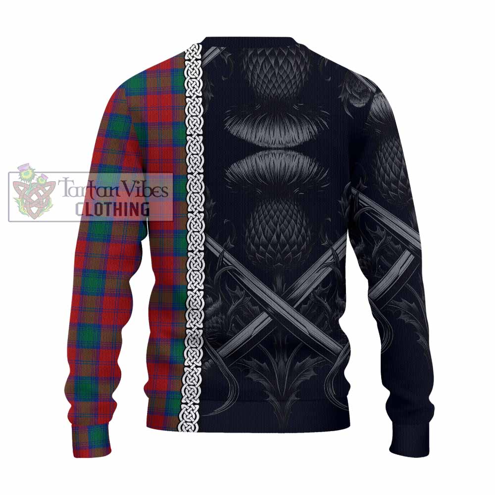 Tartan Vibes Clothing Fotheringham (Fotheringhame) Tartan Knitted Sweater with Family Crest Cross Sword Thistle Celtic Vibes