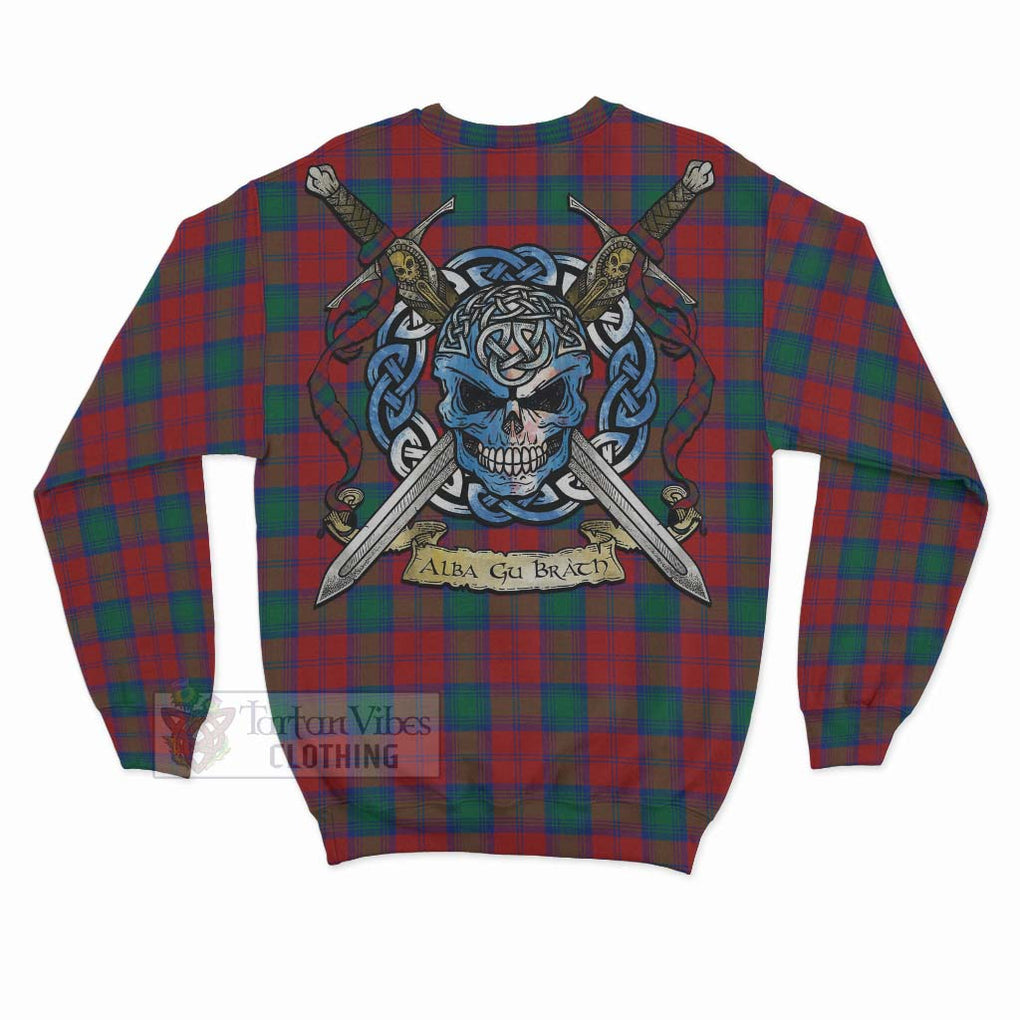 Tartan Vibes Clothing Fotheringham (Fotheringhame) Tartan Sweatshirt with Family Crest Celtic Skull Style