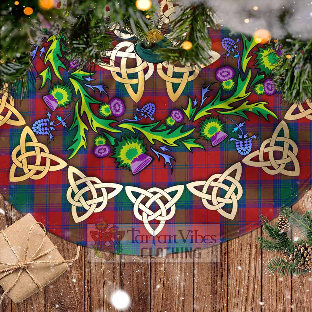 Tartan Vibes Clothing Fotheringham (Fotheringhame) Tartan Christmas Tree Skirt with Thistle Celtic Knot Style