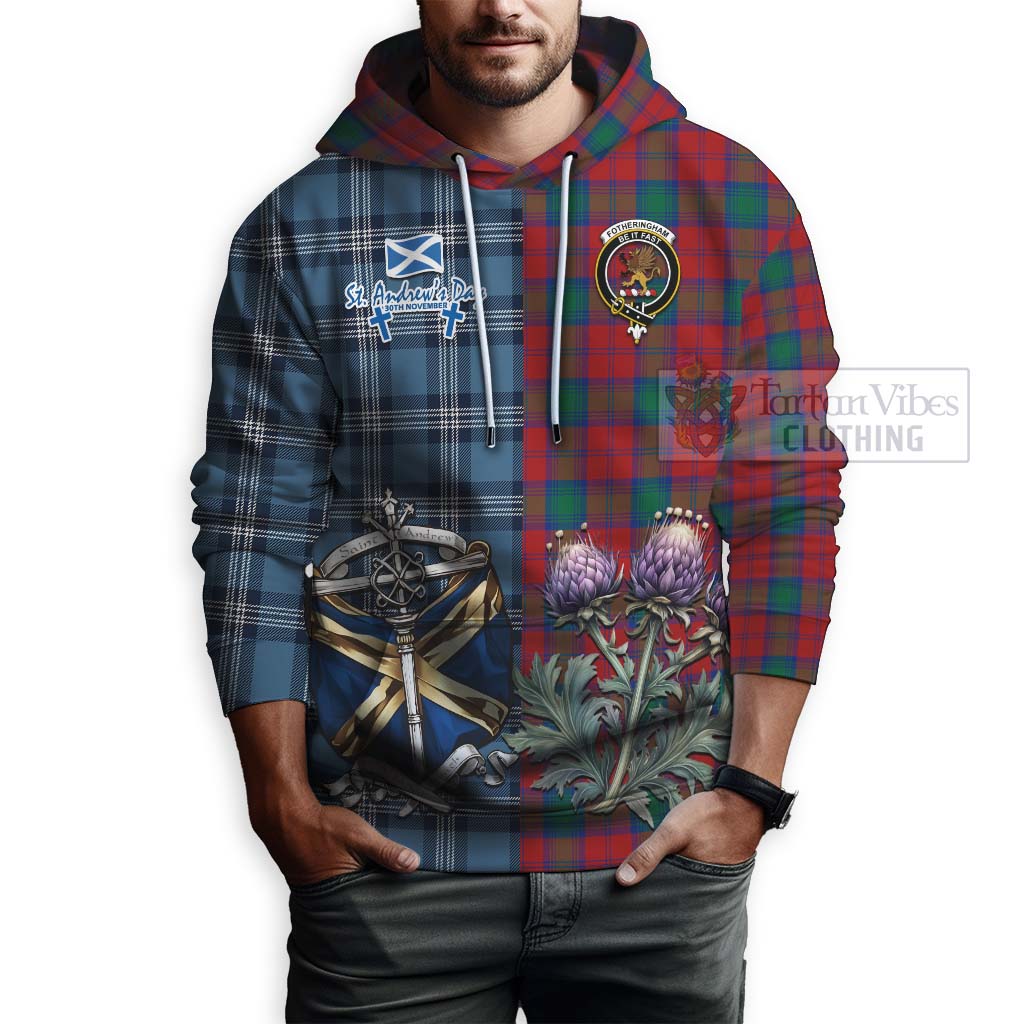 Tartan Vibes Clothing Fotheringham (Fotheringhame) Tartan Hoodie Happy St. Andrew's Day Half Tartan Style