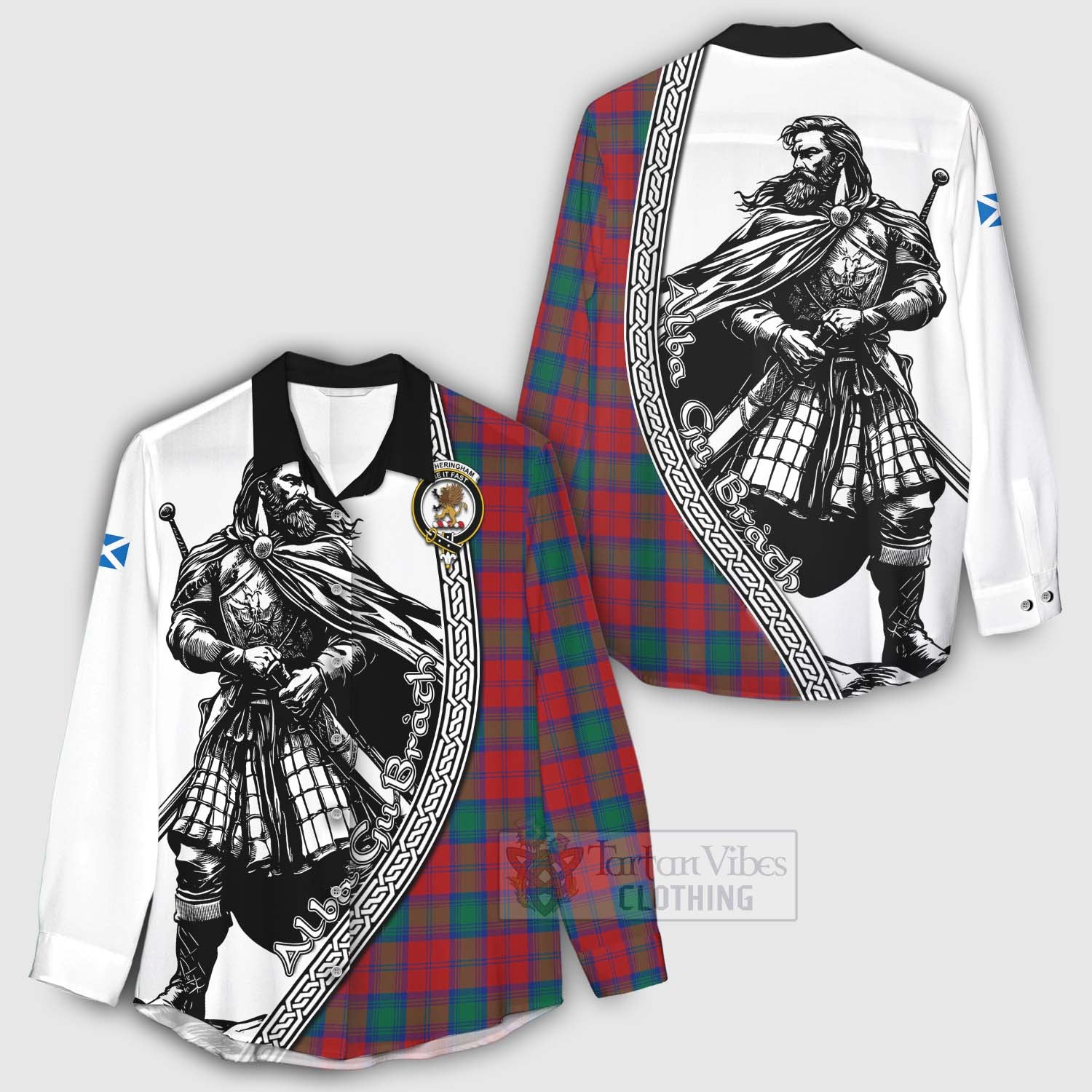 Tartan Vibes Clothing Fotheringham (Fotheringhame) Tartan Clan Crest Women's Casual Shirt with Highlander Warrior Celtic Style