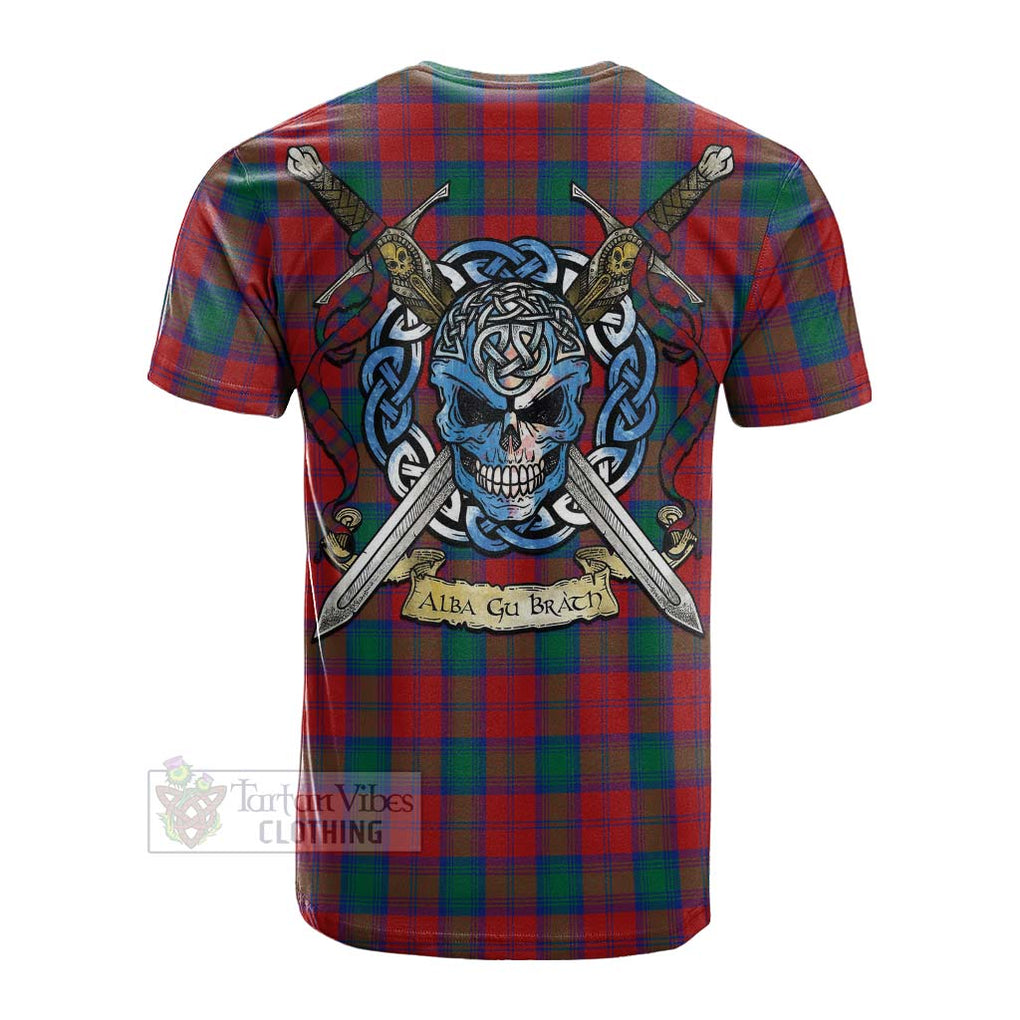 Tartan Vibes Clothing Fotheringham (Fotheringhame) Tartan Cotton T-shirt with Family Crest Celtic Skull Style