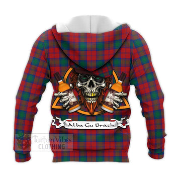 Fotheringham (Fotheringhame) Tartan Knitted Hoodie with Family Crest and Bearded Skull Holding Bottles of Whiskey