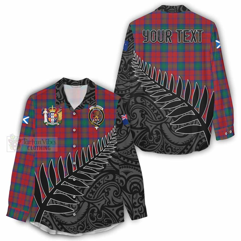 Tartan Vibes Clothing Fotheringham (Fotheringhame) Crest Tartan Women's Casual Shirt with New Zealand Silver Fern Half Style