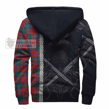 Fotheringham (Fotheringhame) Tartan Sherpa Hoodie with Family Crest Cross Sword Thistle Celtic Vibes