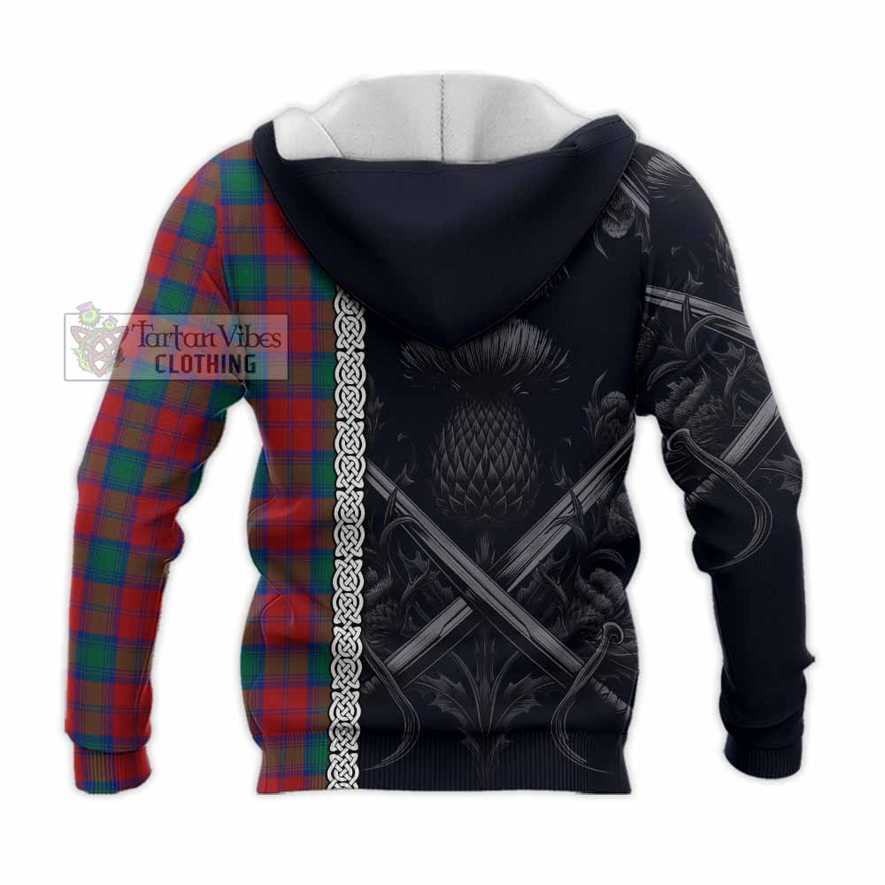 Tartan Vibes Clothing Fotheringham (Fotheringhame) Tartan Knitted Hoodie with Family Crest Cross Sword Thistle Celtic Vibes