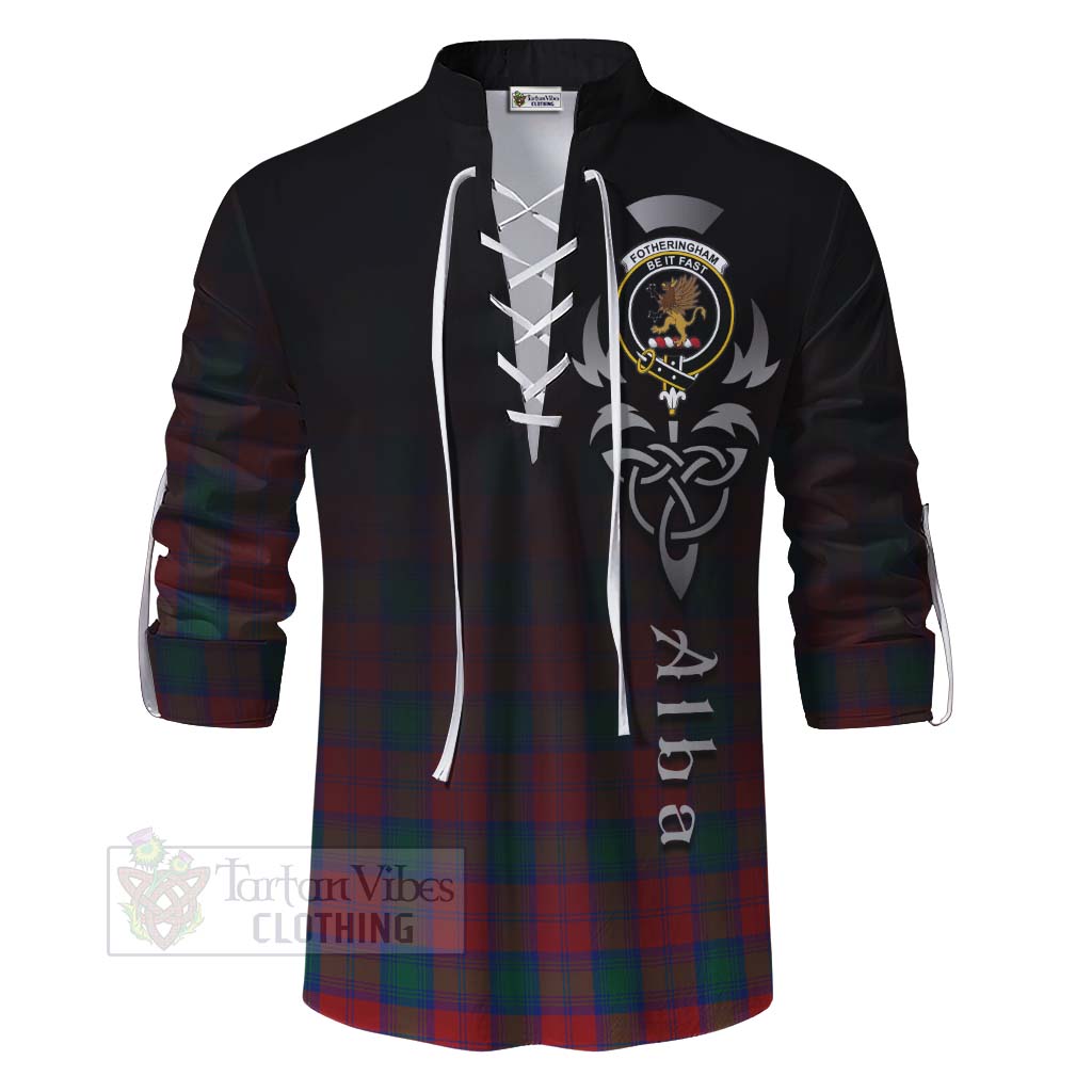 Tartan Vibes Clothing Fotheringham (Fotheringhame) Tartan Ghillie Kilt Shirt Featuring Alba Gu Brath Family Crest Celtic Inspired