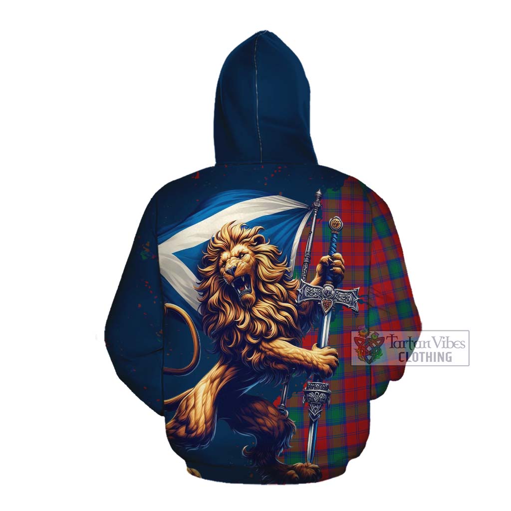 Tartan Vibes Clothing Fotheringham (Fotheringhame) Tartan Family Crest Cotton Hoodie with Scottish Majestic Lion