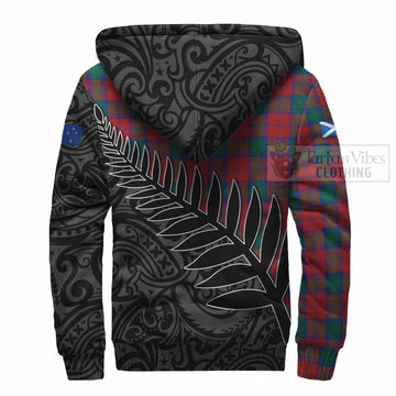 Fotheringham (Fotheringhame) Crest Tartan Sherpa Hoodie with New Zealand Silver Fern Half Style